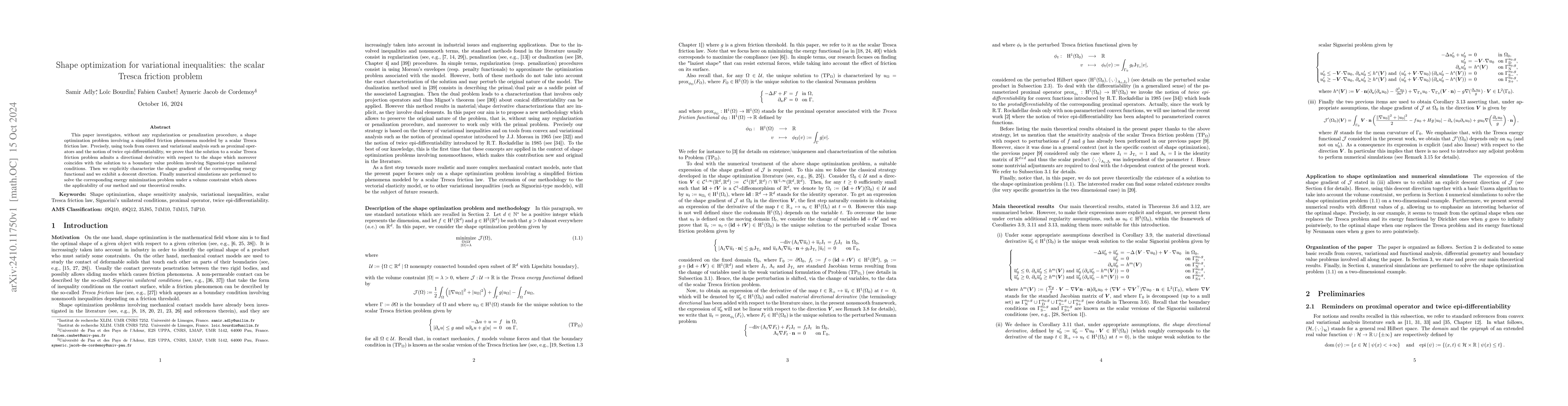 Thumbnail for Shape optimization for variational inequalities: the scalar Tresca
  friction problem