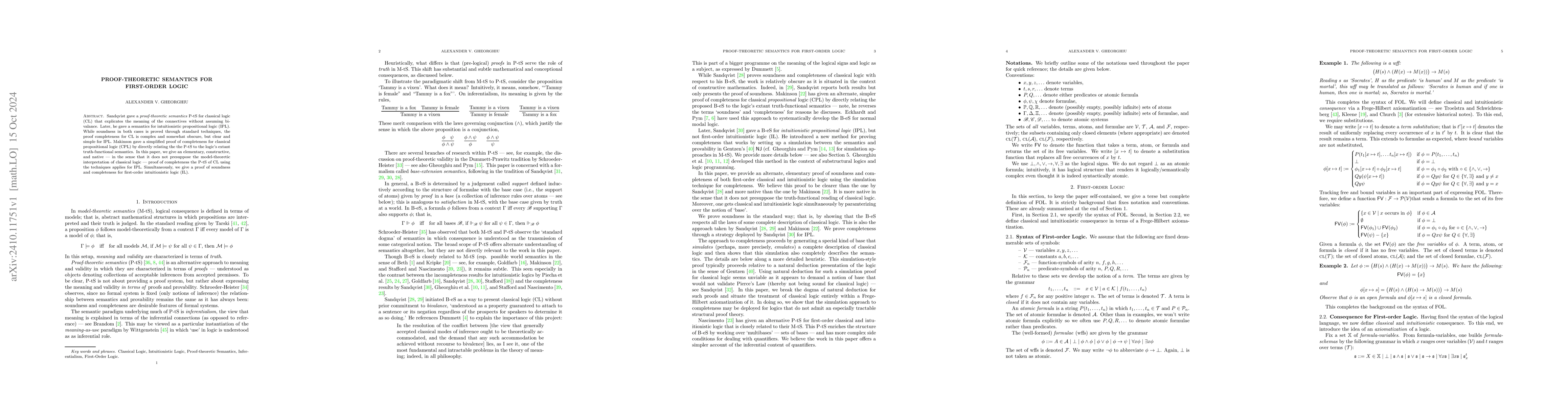 Thumbnail for Proof-theoretic Semantics for First-order Logic