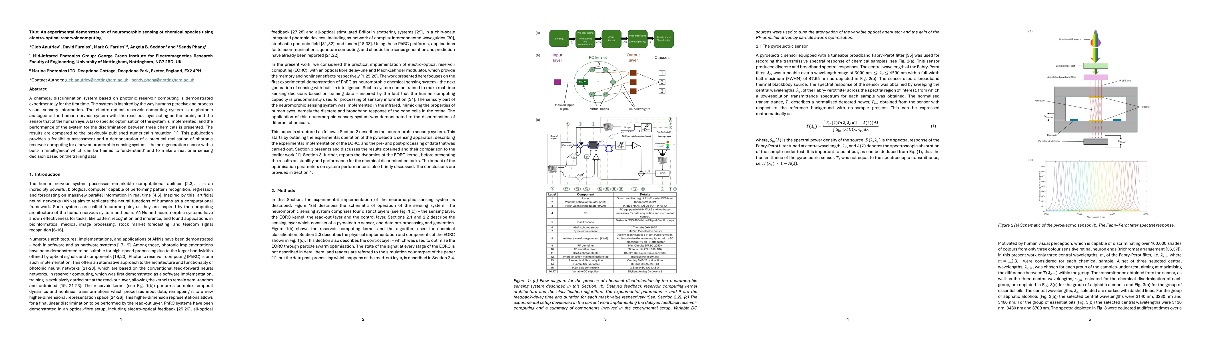 Thumbnail for An experimental demonstration of neuromorphic sensing of chemical
  species using electro-optical reservoir computing