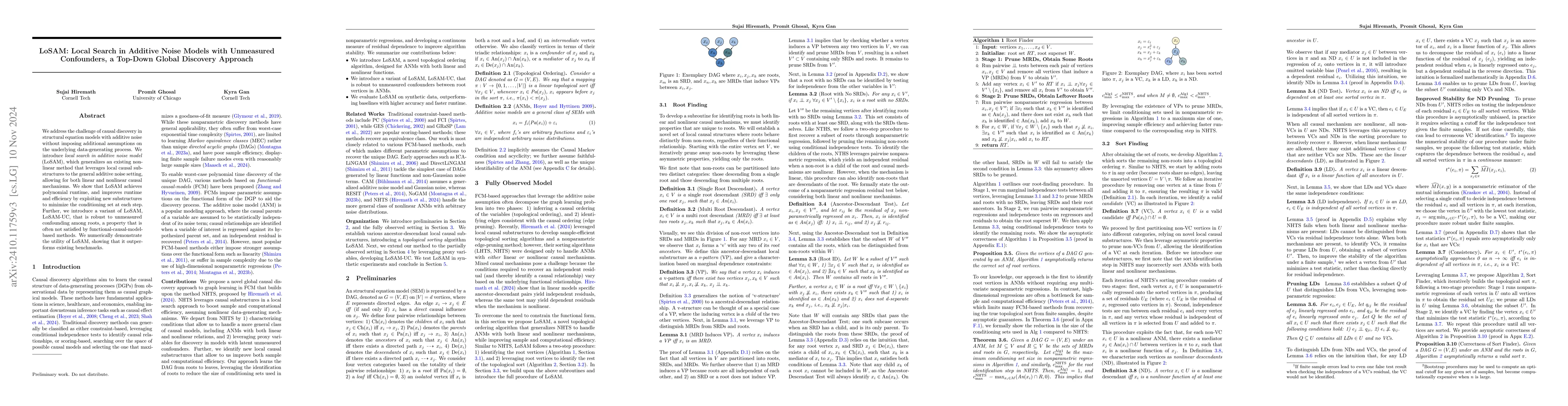 Thumbnail for LoSAM: Local Search in Additive Noise Models with Unmeasured
  Confounders, a Top-Down Global Discovery Approach