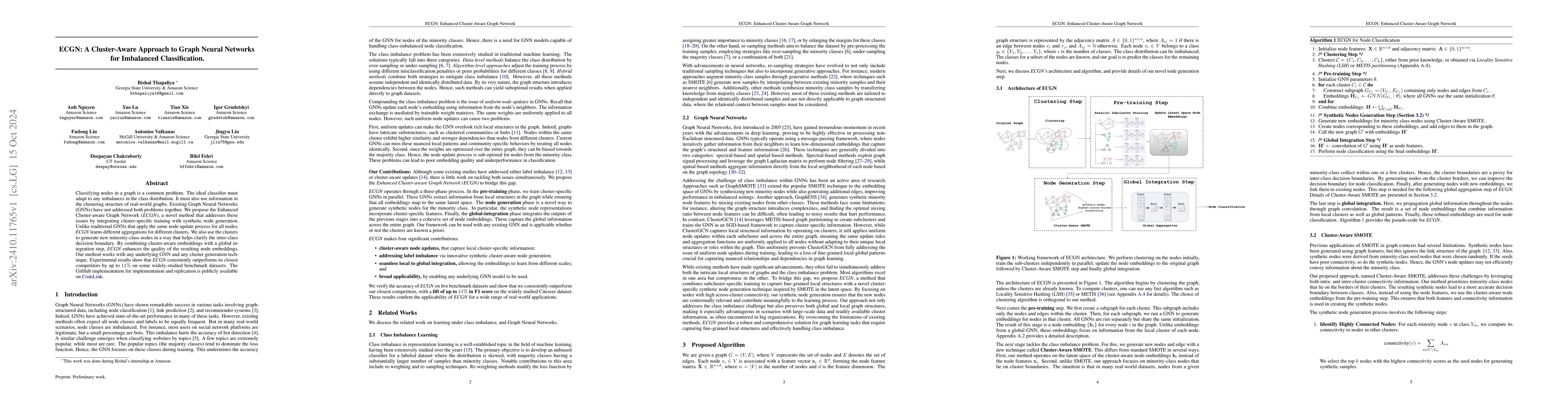 Thumbnail for ECGN: A Cluster-Aware Approach to Graph Neural Networks for Imbalanced
  Classification