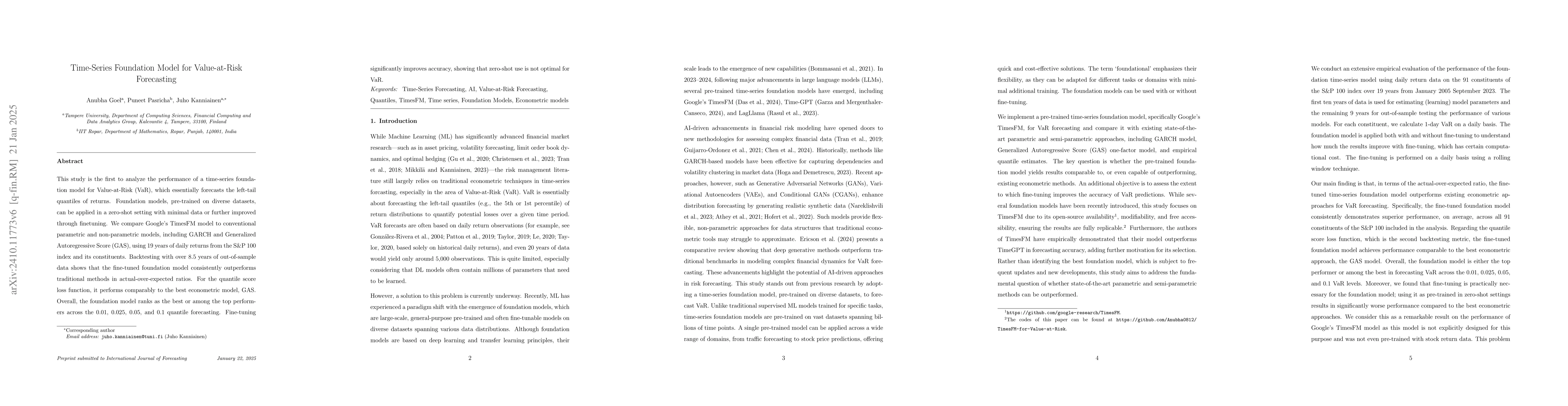 Thumbnail for Time-Series Foundation Model for Value-at-Risk