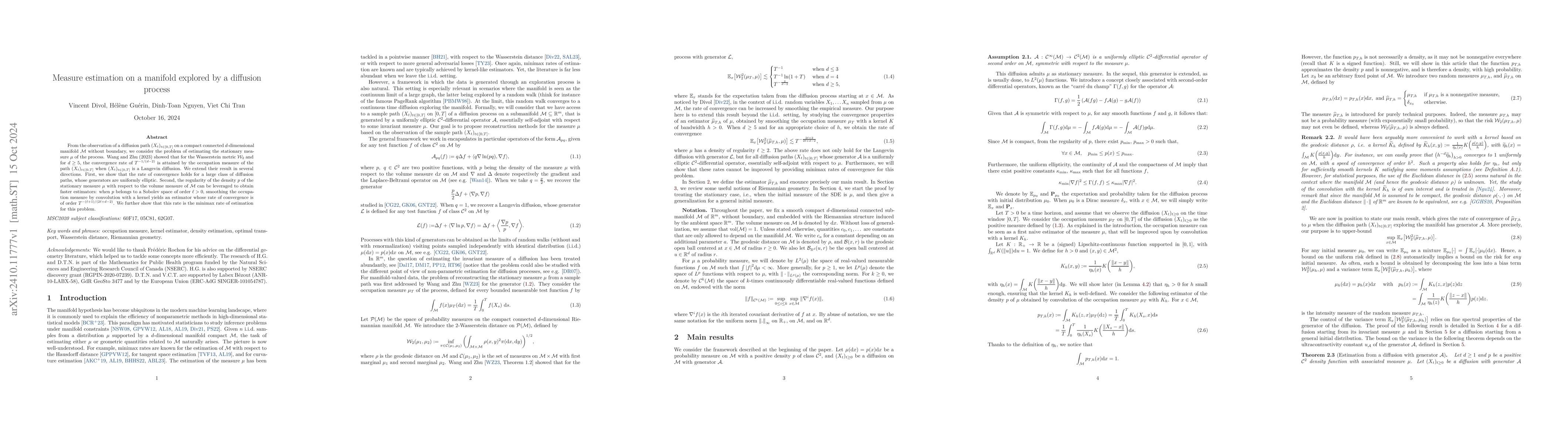 Thumbnail for Measure estimation on a manifold explored by a diffusion process