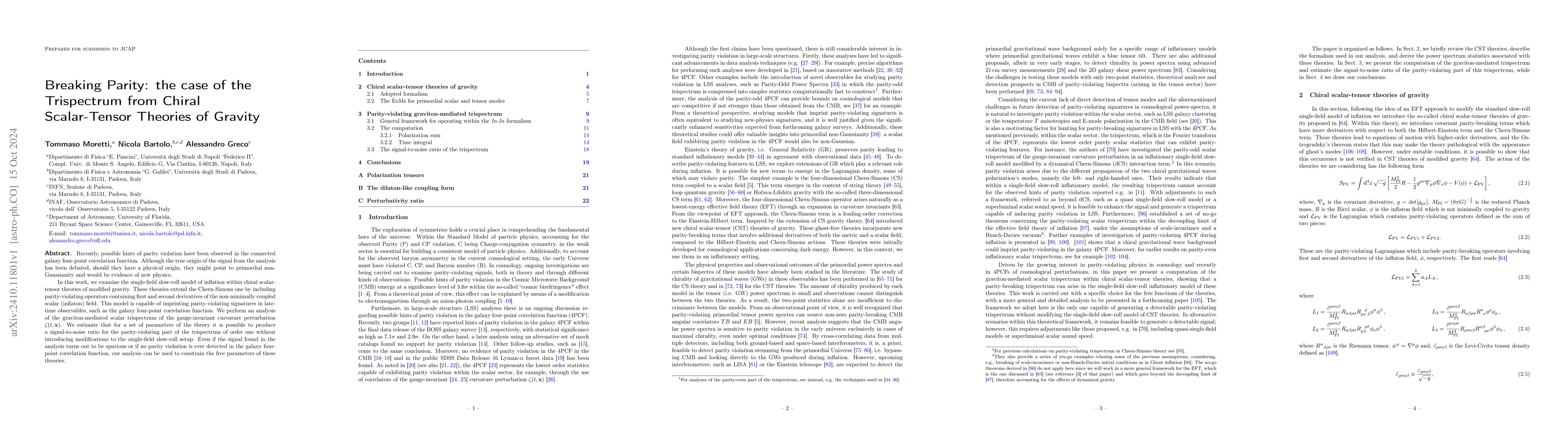 Thumbnail for Breaking Parity: the case of the Trispectrum from Chiral Scalar-Tensor
  Theories of Gravity