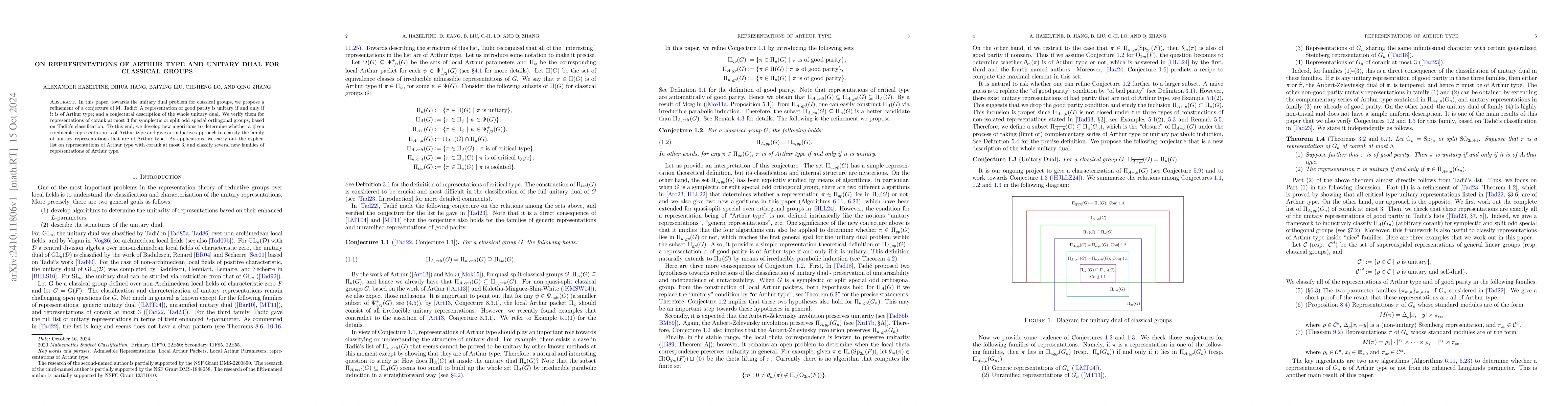 Thumbnail for On representations of Arthur type and unitary dual for classical groups