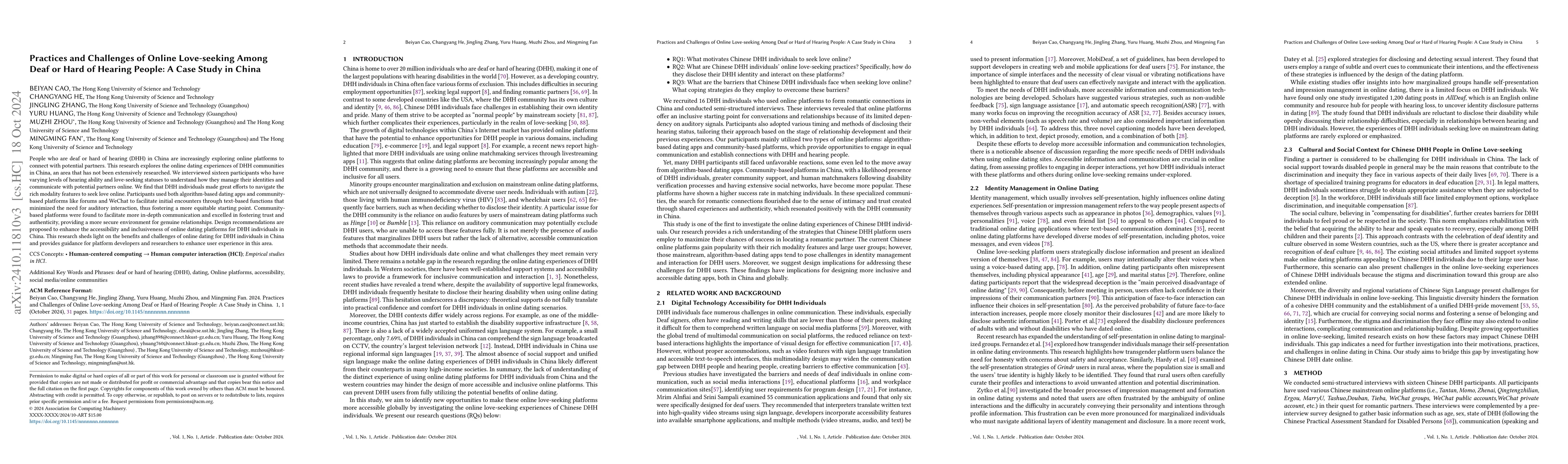 Thumbnail for Practices and Challenges of Online Love-seeking Among Deaf or Hard of
  Hearing People: A Case Study in China
