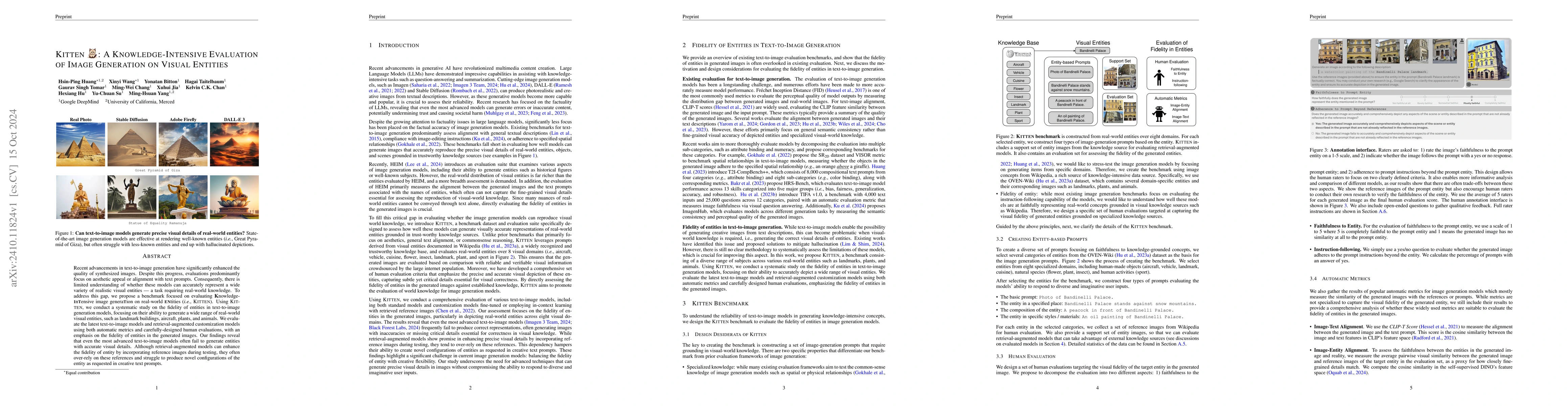 Thumbnail for KITTEN: A Knowledge-Intensive Evaluation of Image Generation on Visual
  Entities