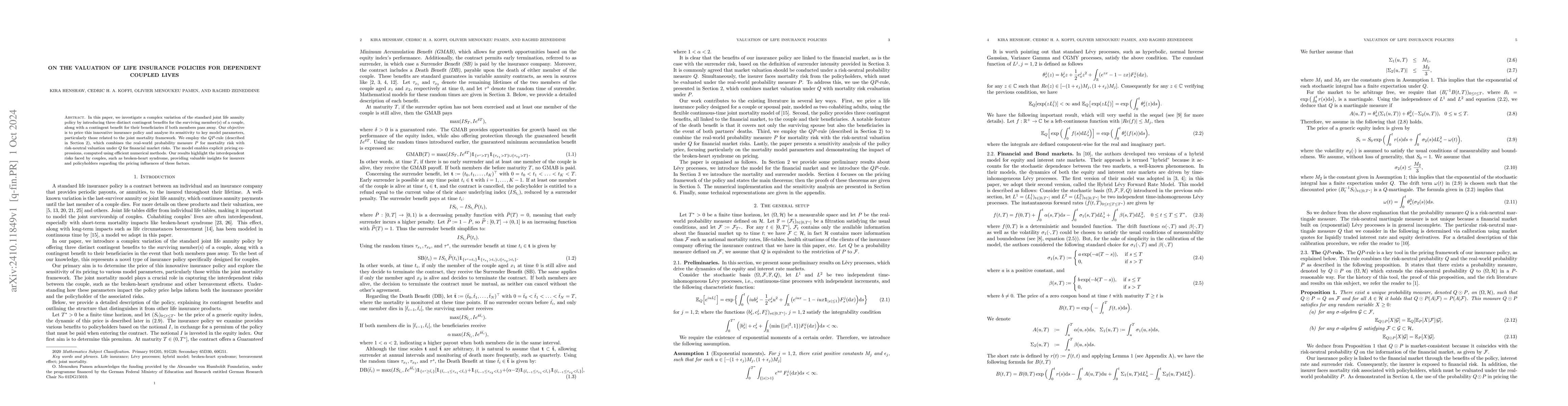 Thumbnail for On the valuation of life insurance policies for dependent coupled lives