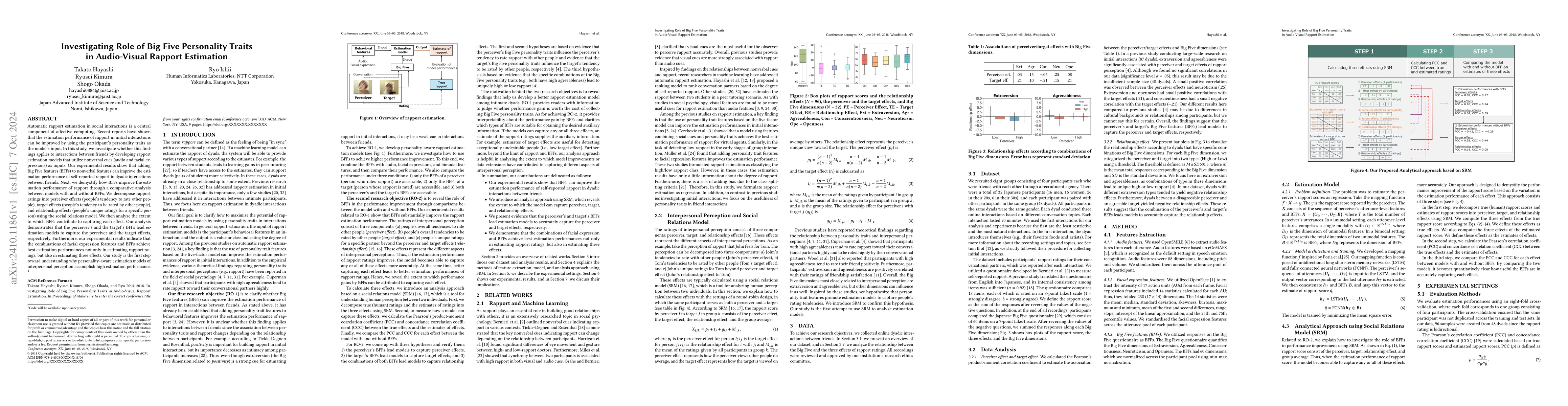Thumbnail for Investigating Role of Big Five Personality Traits in Audio-Visual
  Rapport Estimation