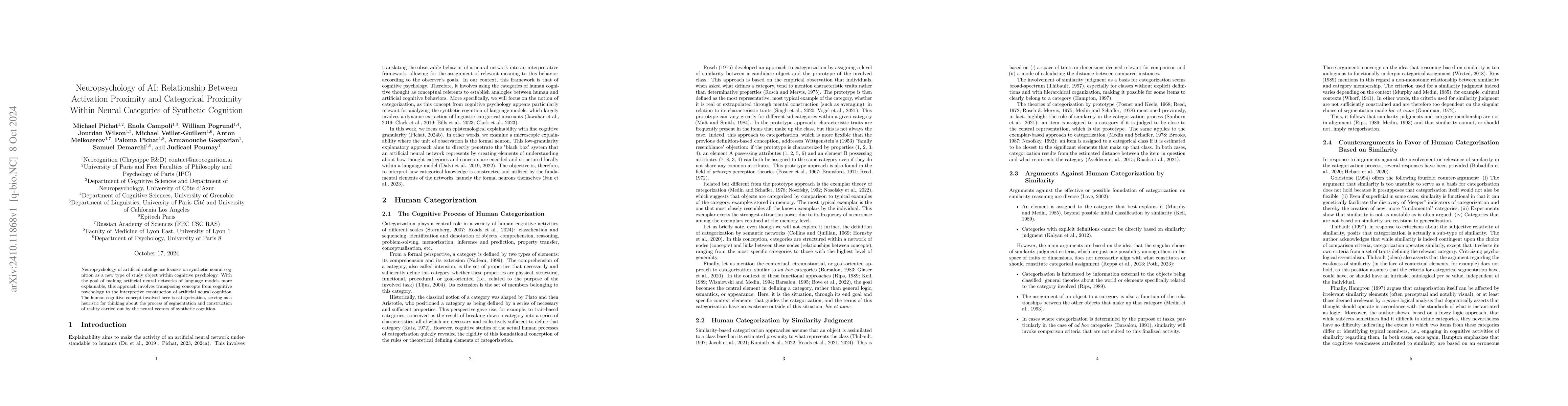 Thumbnail for Neuropsychology of AI: Relationship Between Activation Proximity and
  Categorical Proximity Within Neural Categories of Synthetic Cognition