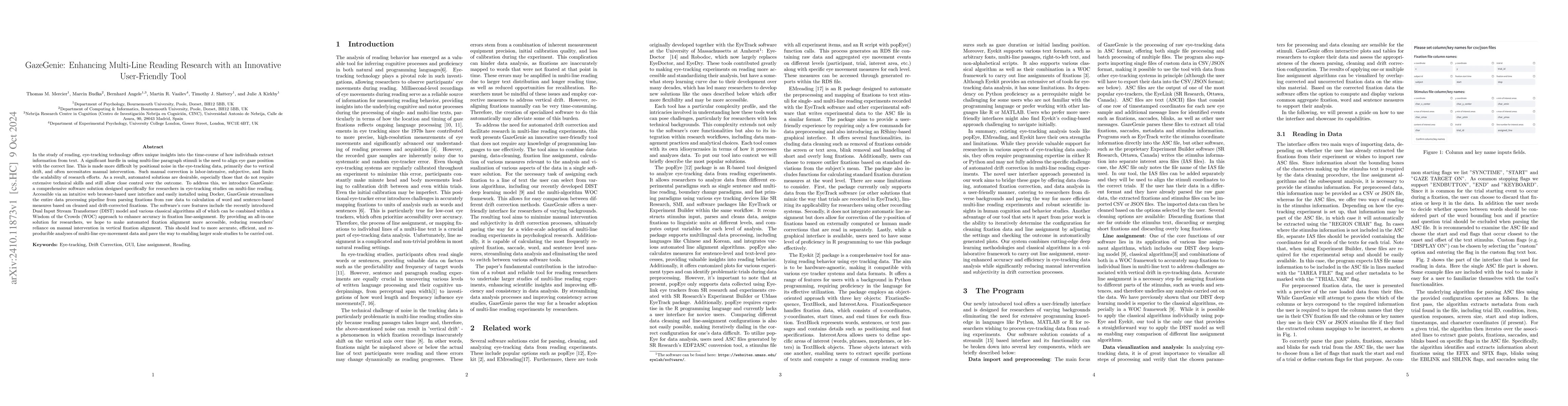 Thumbnail for GazeGenie: Enhancing Multi-Line Reading Research with an Innovative
  User-Friendly Tool