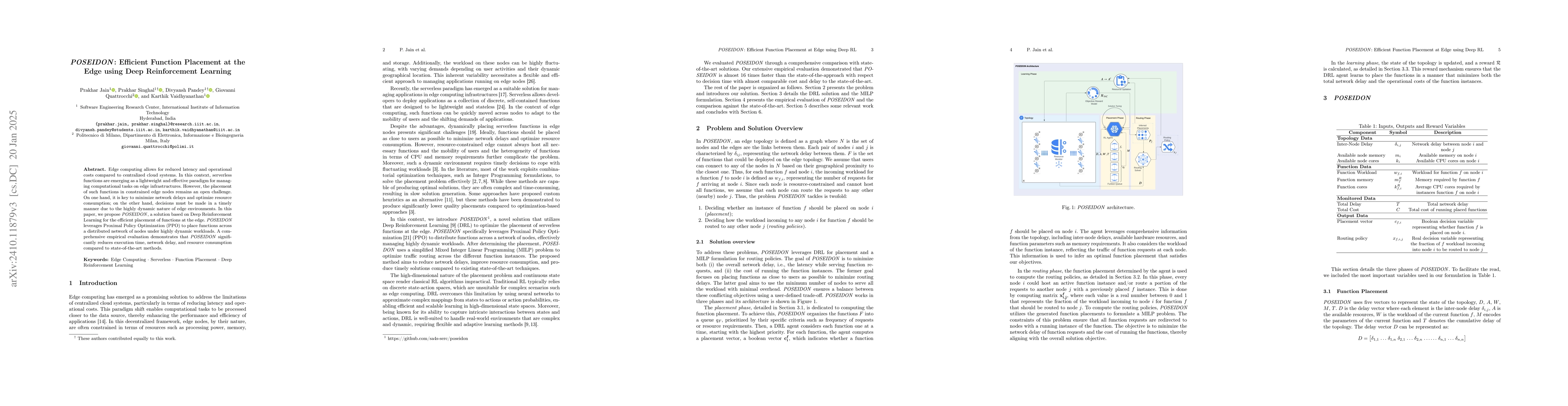 Thumbnail for POSEIDON : Efficient Function Placement at the Edge using Deep
  Reinforcement Learning