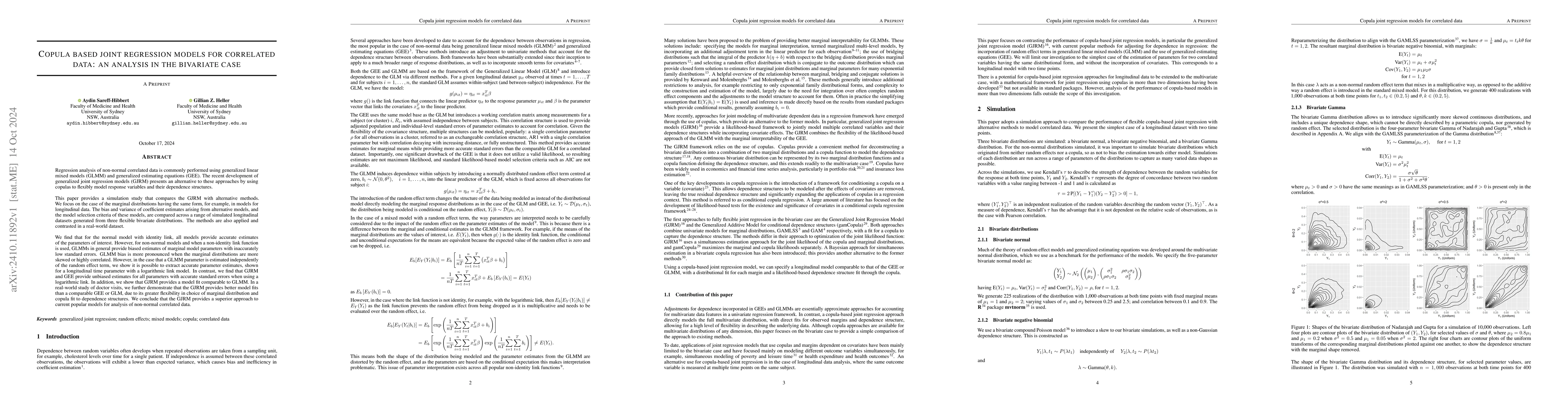 Thumbnail for Copula based joint regression models for correlated data: an analysis in
  the bivariate case