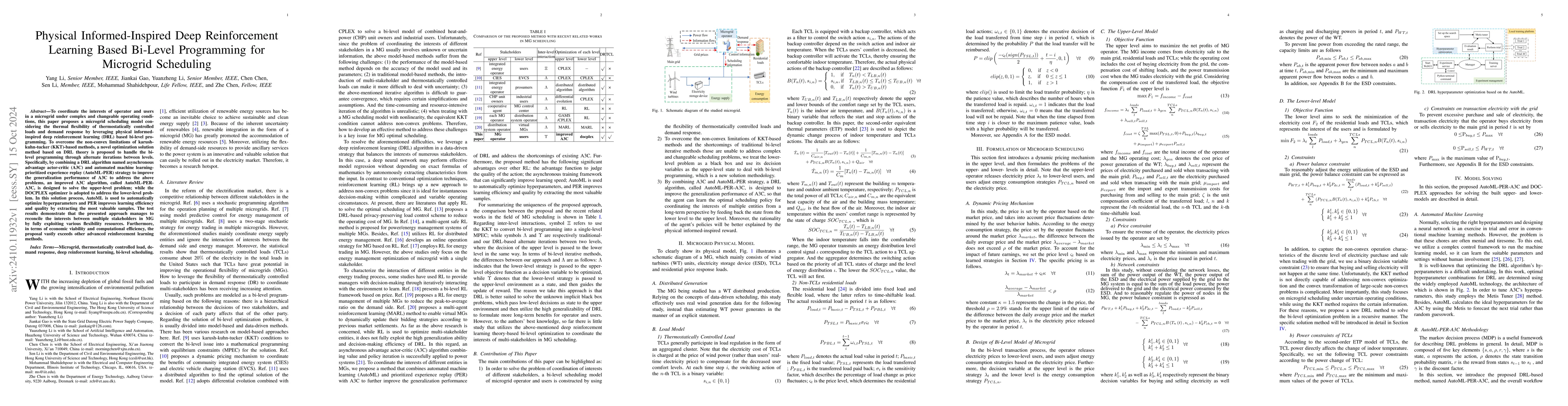 Thumbnail for Physical Informed-Inspired Deep Reinforcement Learning Based Bi-Level
  Programming for Microgrid Scheduling