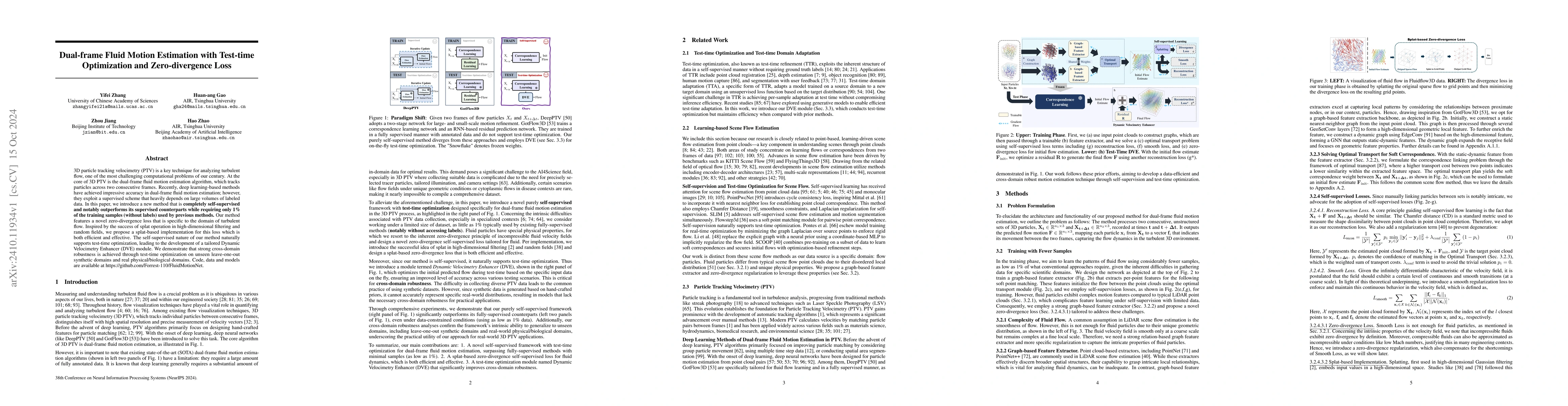 Thumbnail for Dual-frame Fluid Motion Estimation with Test-time Optimization and
  Zero-divergence Loss