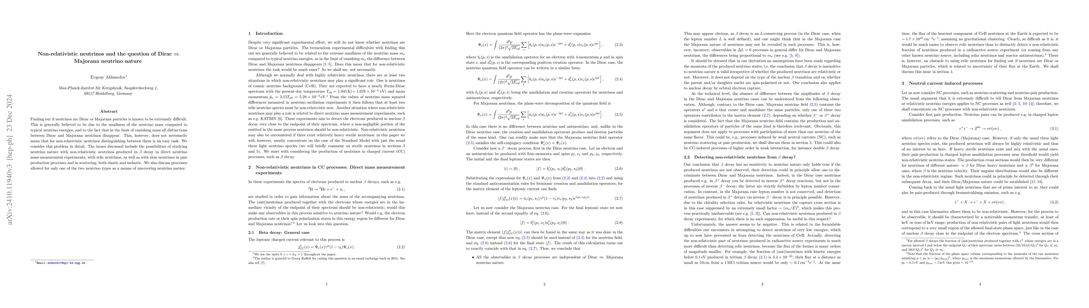 Thumbnail for Non-relativistic neutrinos and the question of Dirac vs. Majorana
  neutrino nature