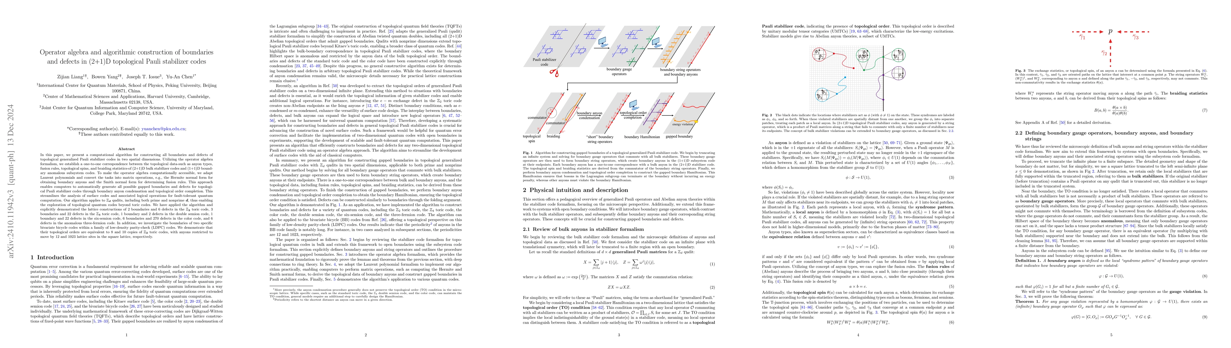 Thumbnail for Operator algebra and algorithmic construction of boundaries and defects
  in (2+1)D topological Pauli stabilizer codes