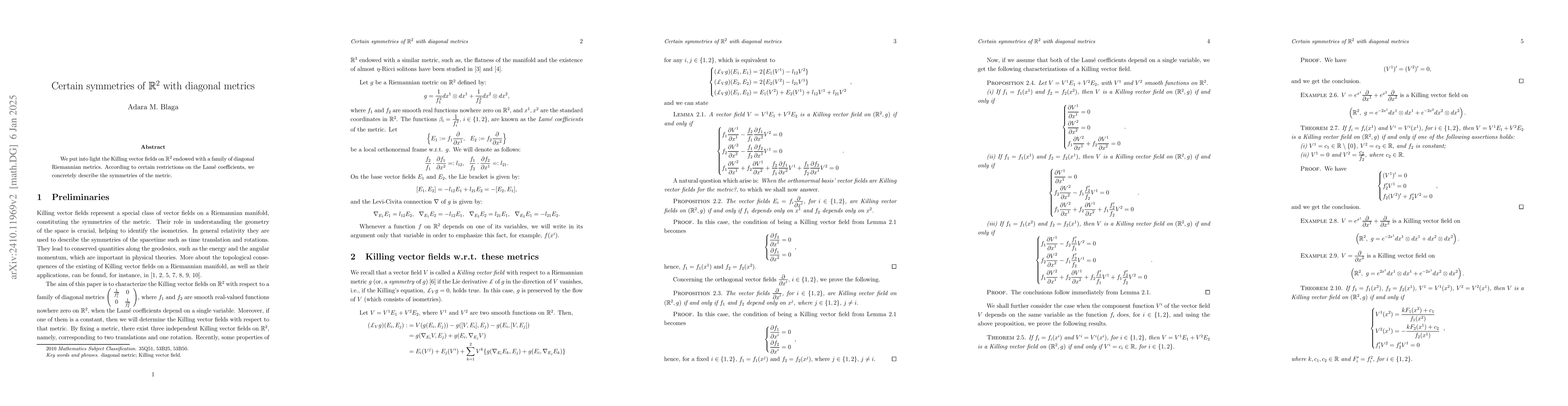 Thumbnail for Certain Symmetries of $\mathbb R^2$ with Diagonal Metrics