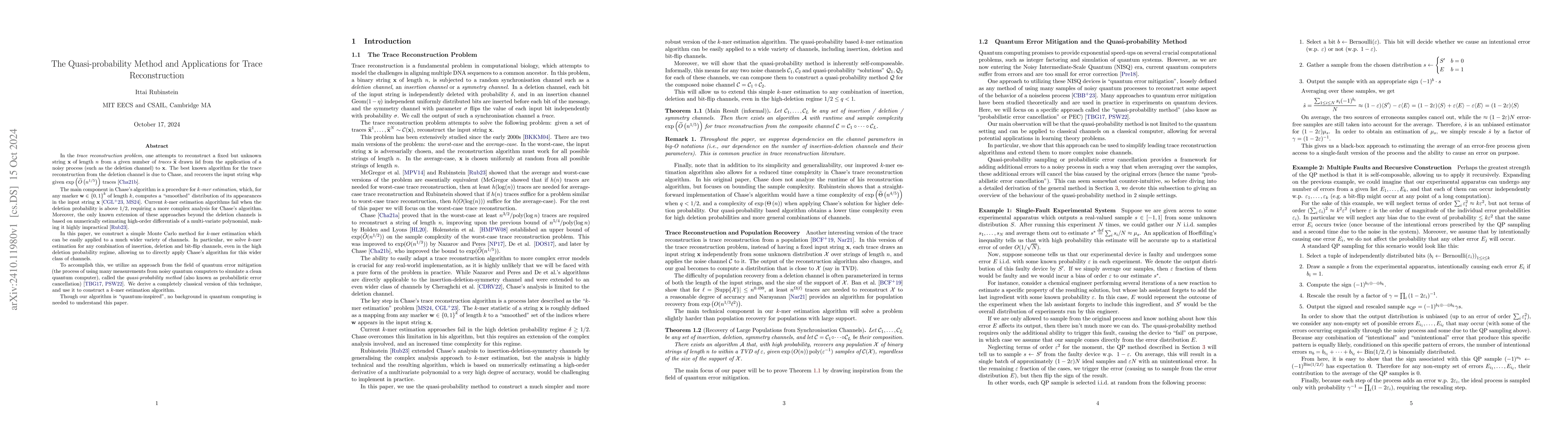 Thumbnail for The Quasi-probability Method and Applications for Trace Reconstruction