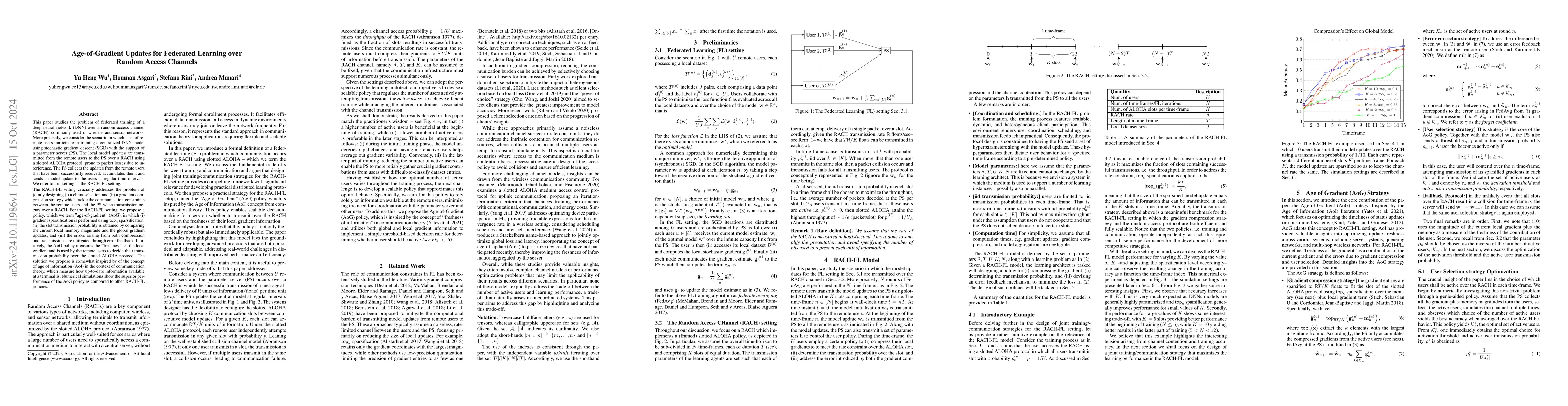 Thumbnail for Age-of-Gradient Updates for Federated Learning over Random Access
  Channels