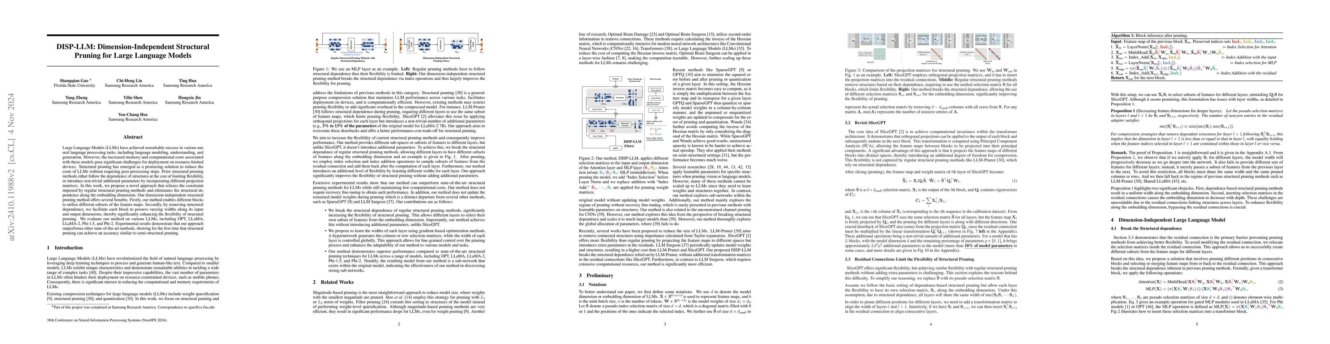 Thumbnail for DISP-LLM: Dimension-Independent Structural Pruning for Large Language
  Models