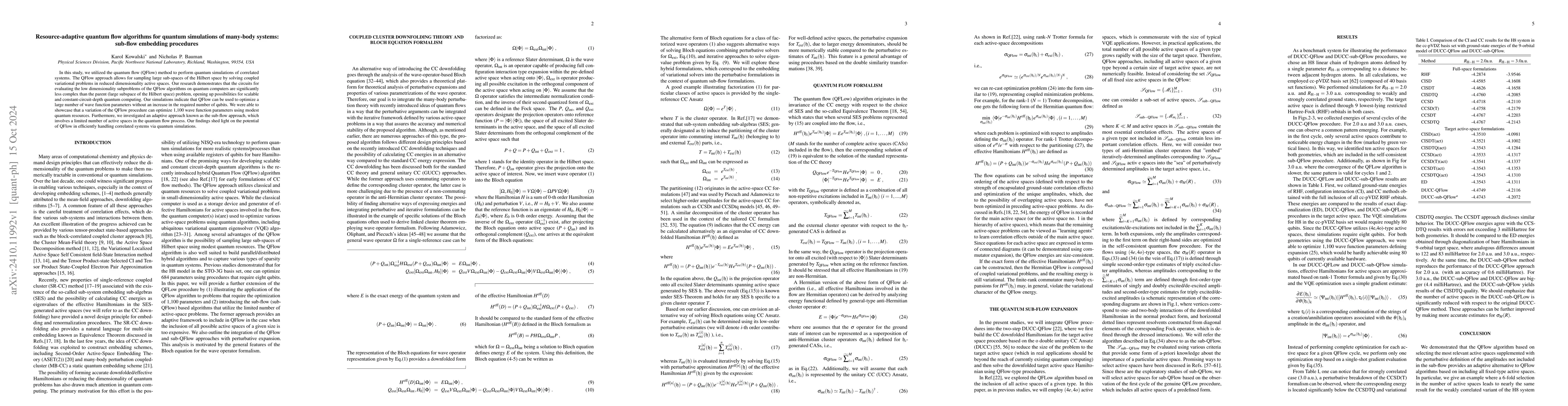 Thumbnail for Resource-adaptive quantum flow algorithms for quantum simulations of
  many-body systems: sub-flow embedding procedures