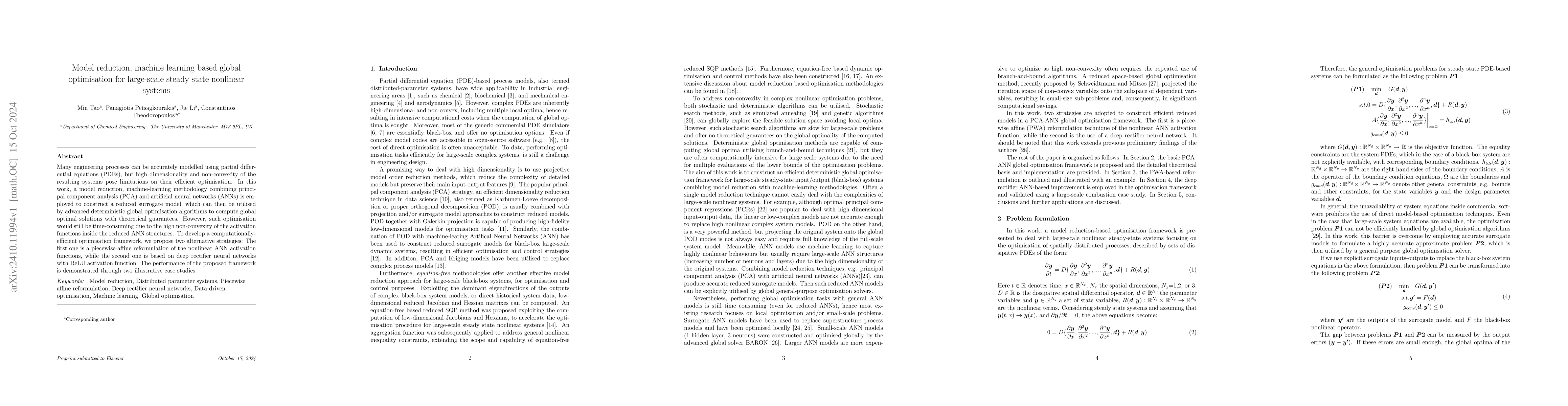 Thumbnail for Model reduction, machine learning based global optimisation for
  large-scale steady state nonlinear systems