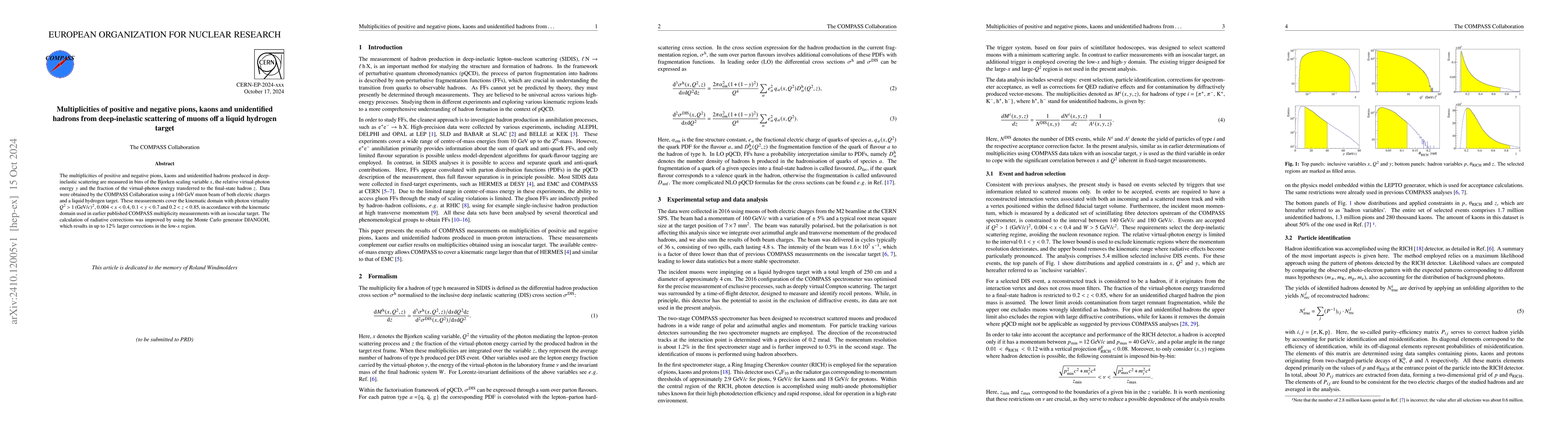Thumbnail for Multiplicities of positive and negative pions, kaons and unidentified
  hadrons from deep-inelastic scattering of muons off a liquid hydrogen target