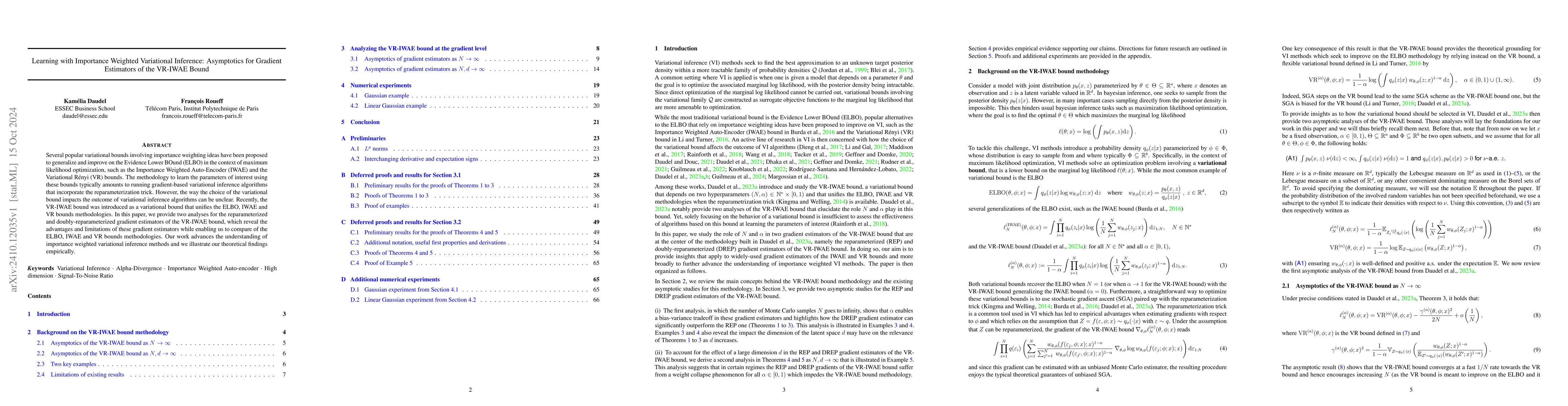 Thumbnail for Learning with Importance Weighted Variational Inference: Asymptotics for
  Gradient Estimators of the VR-IWAE Bound