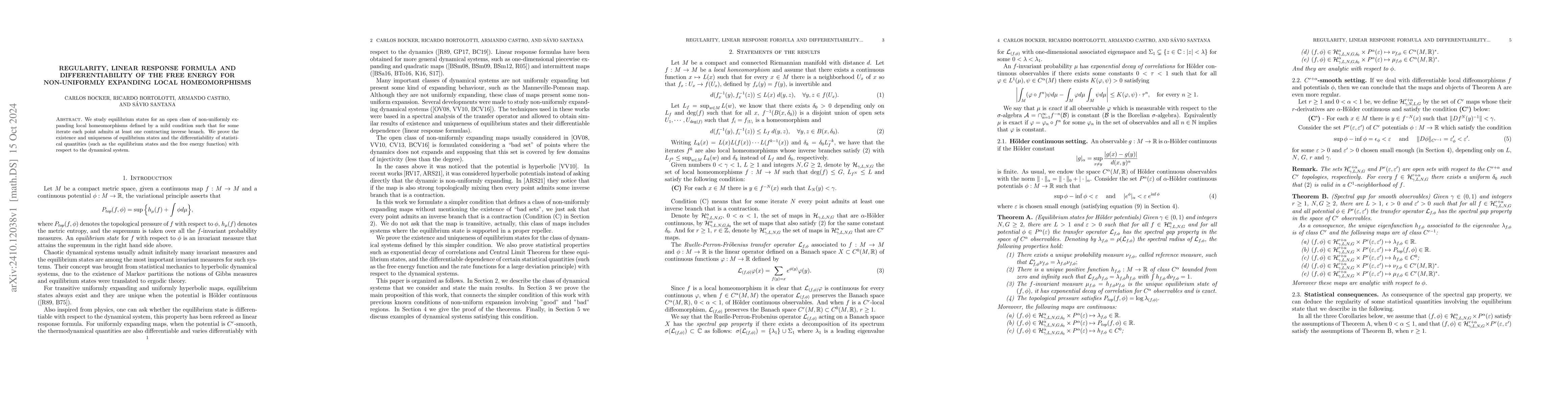 Thumbnail for Regularity, linear response formula and differentiability of the free
  energy for non-uniformly expanding local homeomorphisms