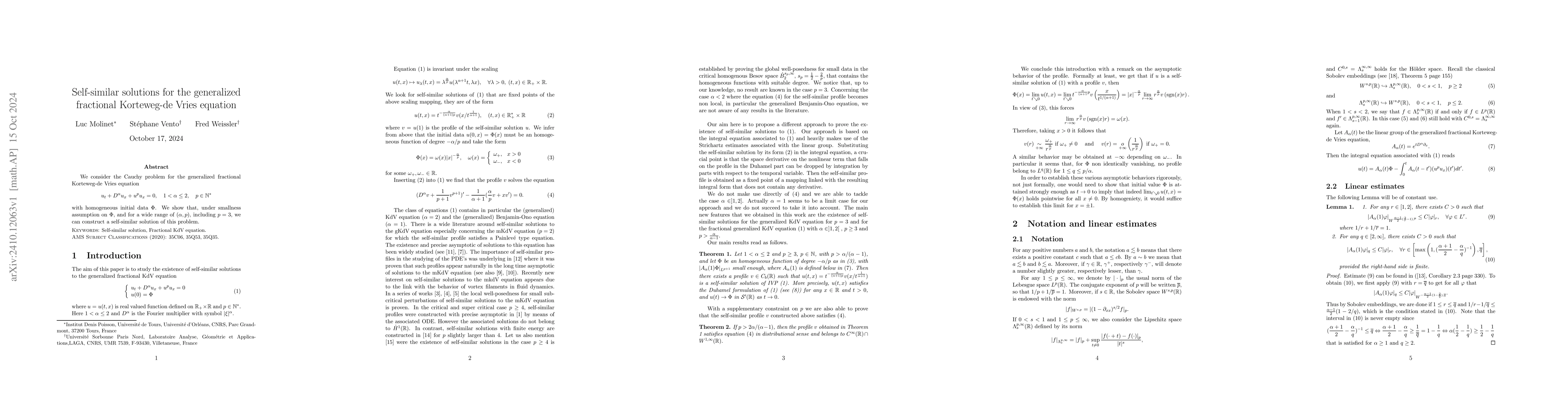 Thumbnail for Self-similar solutions for the generalized fractional Korteweg-de Vries
  equation