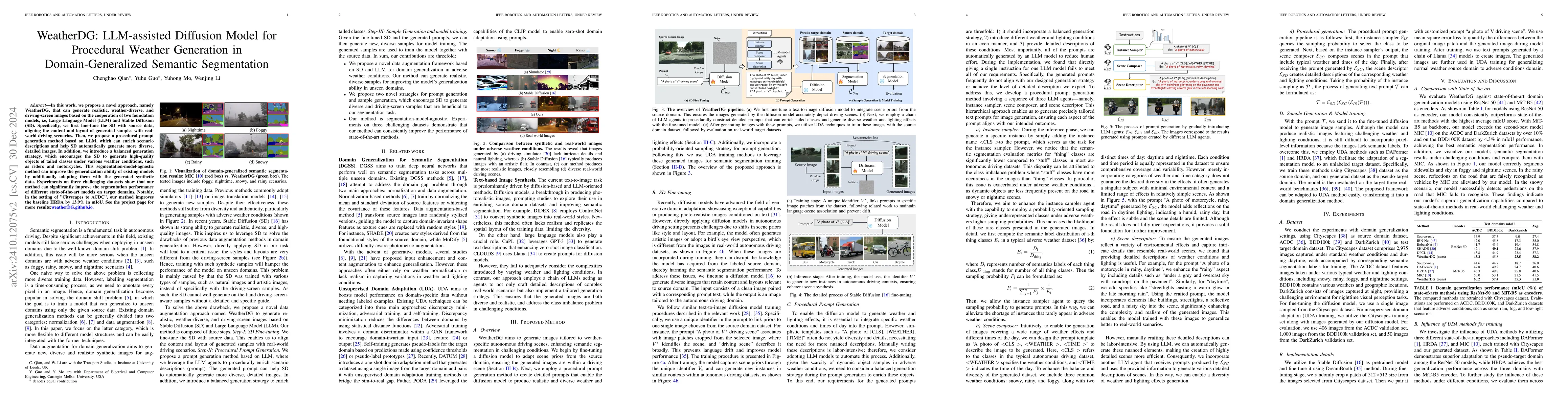 Thumbnail for WeatherDG: LLM-assisted Procedural Weather Generation for
  Domain-Generalized Semantic Segmentation