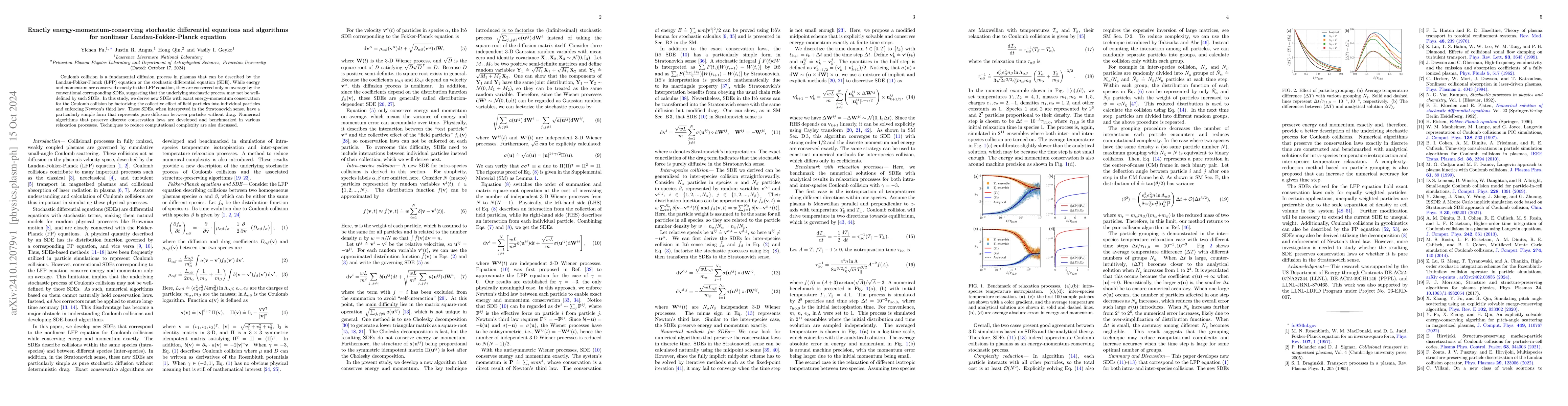 Thumbnail for Exactly energy-momentum-conserving stochastic differential equations and
  algorithms for nonlinear Landau-Fokker-Planck equation