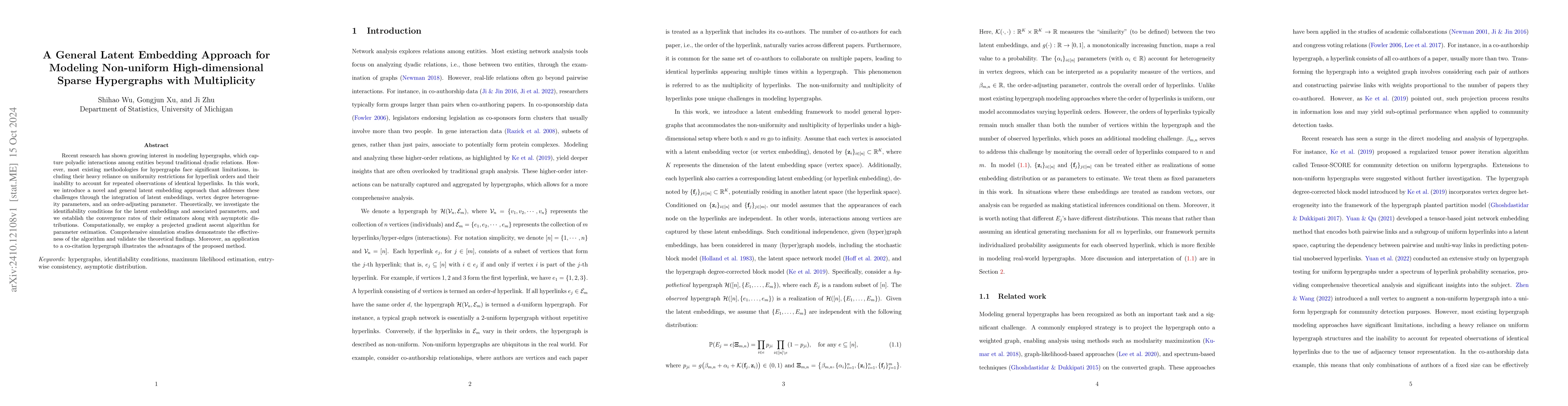 Thumbnail for A General Latent Embedding Approach for Modeling Non-uniform
  High-dimensional Sparse Hypergraphs with Multiplicity