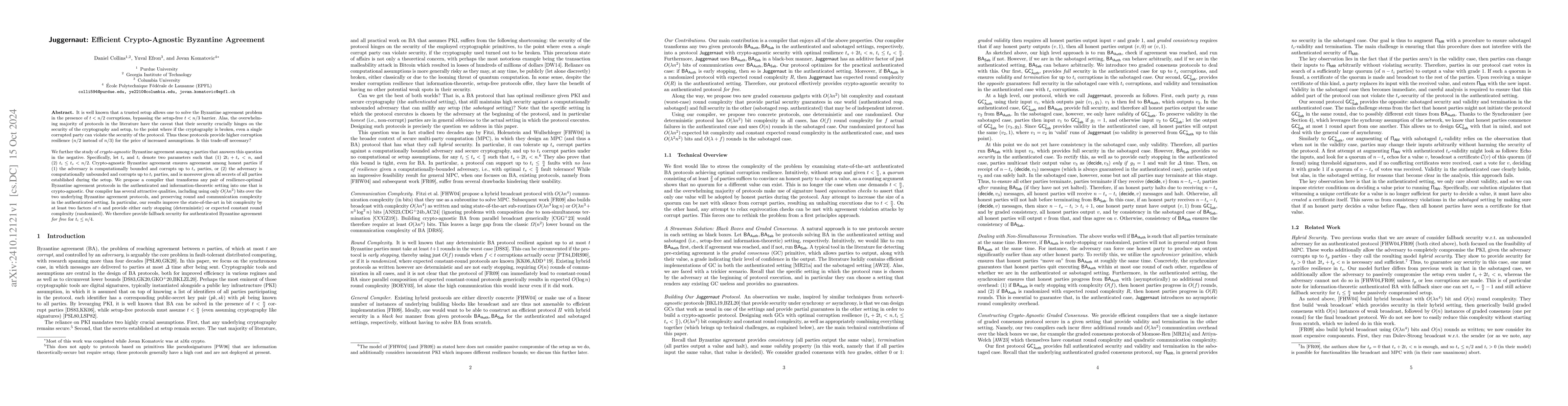 Thumbnail for Juggernaut: Efficient Crypto-Agnostic Byzantine Agreement