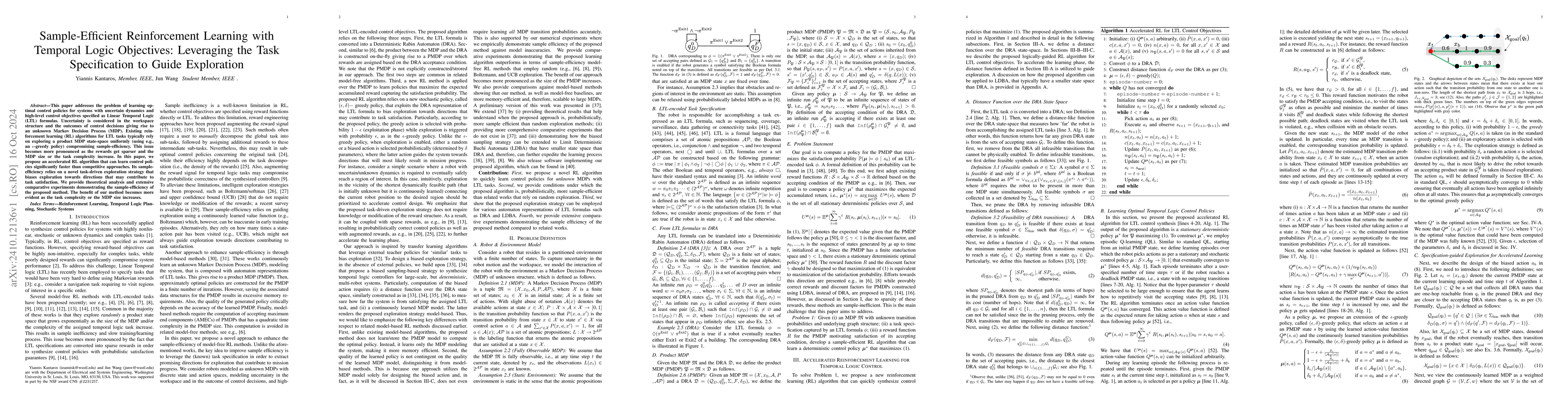 Thumbnail for Sample-Efficient Reinforcement Learning with Temporal Logic Objectives:
  Leveraging the Task Specification to Guide Exploration