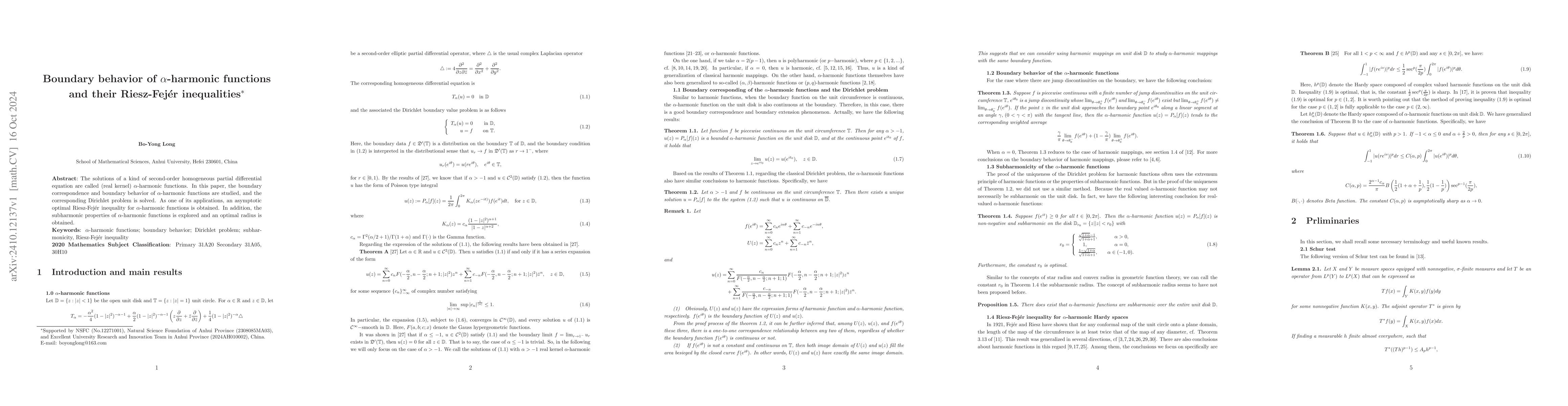Thumbnail for Boundary behavior of alppha-harmonic functions and their Riesz-Fejer
  inequalities