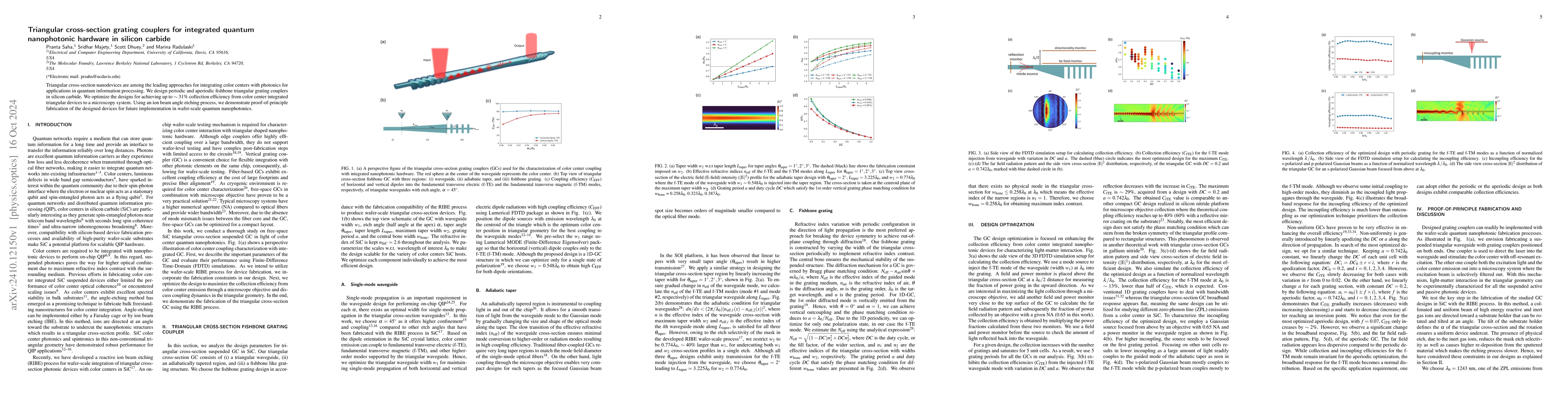 Thumbnail for Triangular cross-section grating couplers for integrated quantum
  nanophotonic hardware in silicon carbide