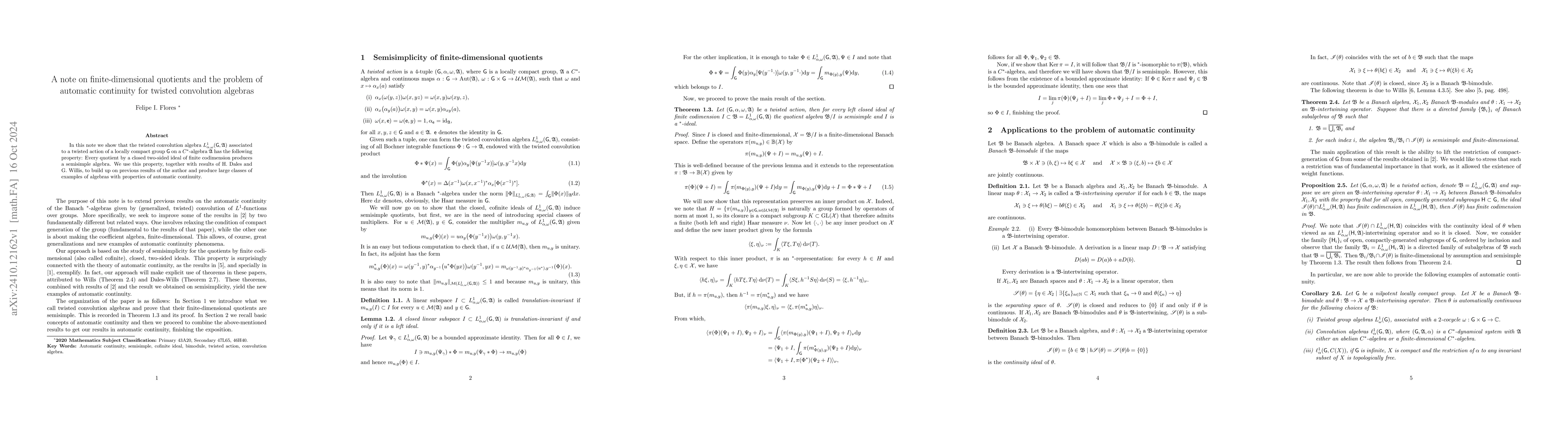 Thumbnail for A note on finite-dimensional quotients and the problem of automatic
  continuity for twisted convolution algebras