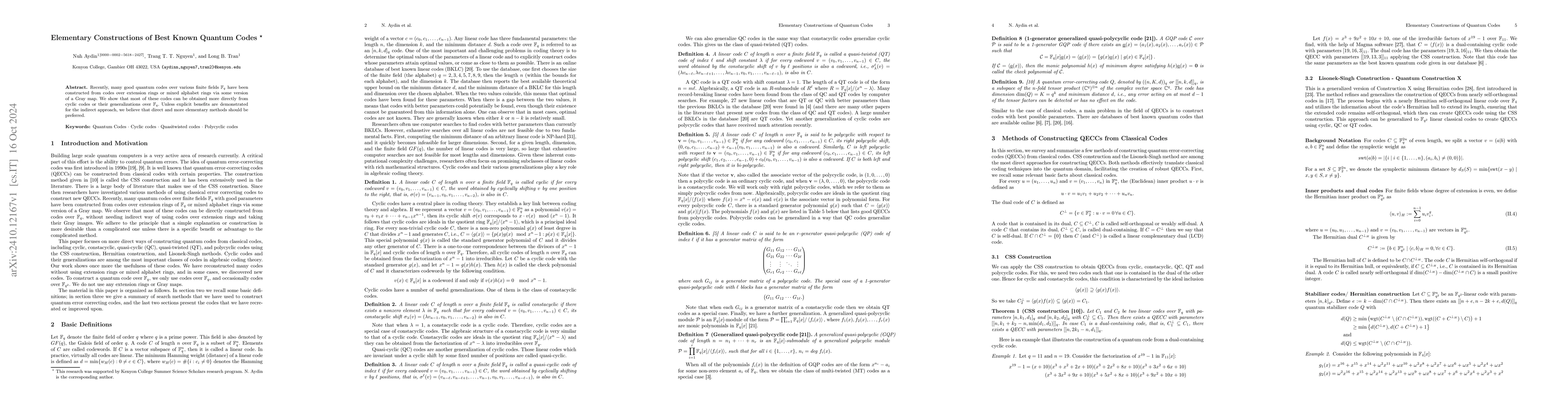 Thumbnail for Elementary Constructions of Best Known Quantum Codes