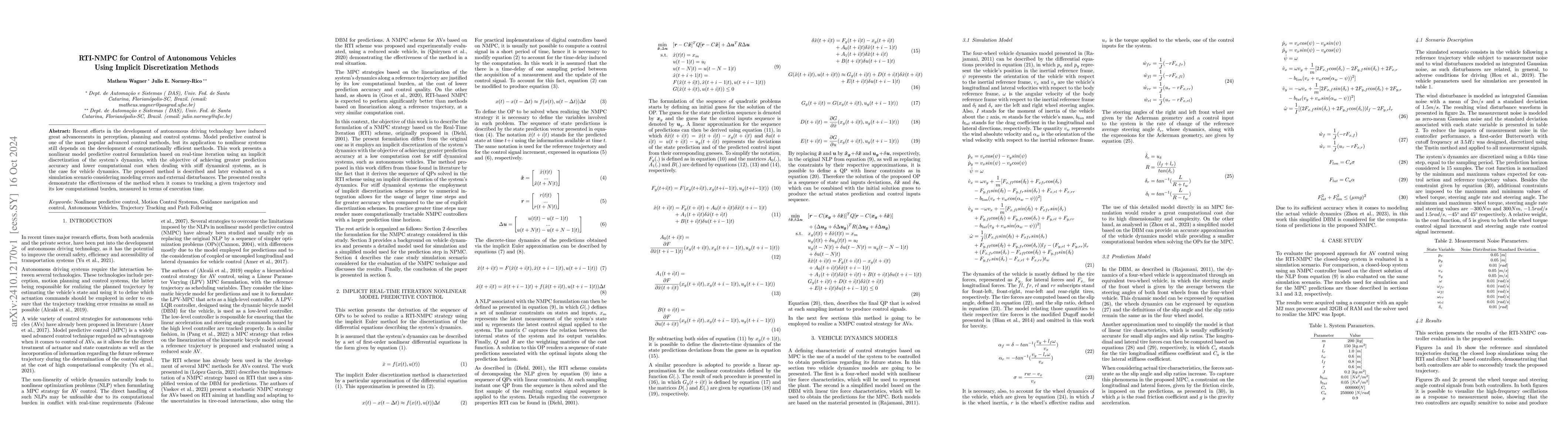 Thumbnail for RTI-NMPC for Control of Autonomous Vehicles Using Implicit
  Discretization Methods