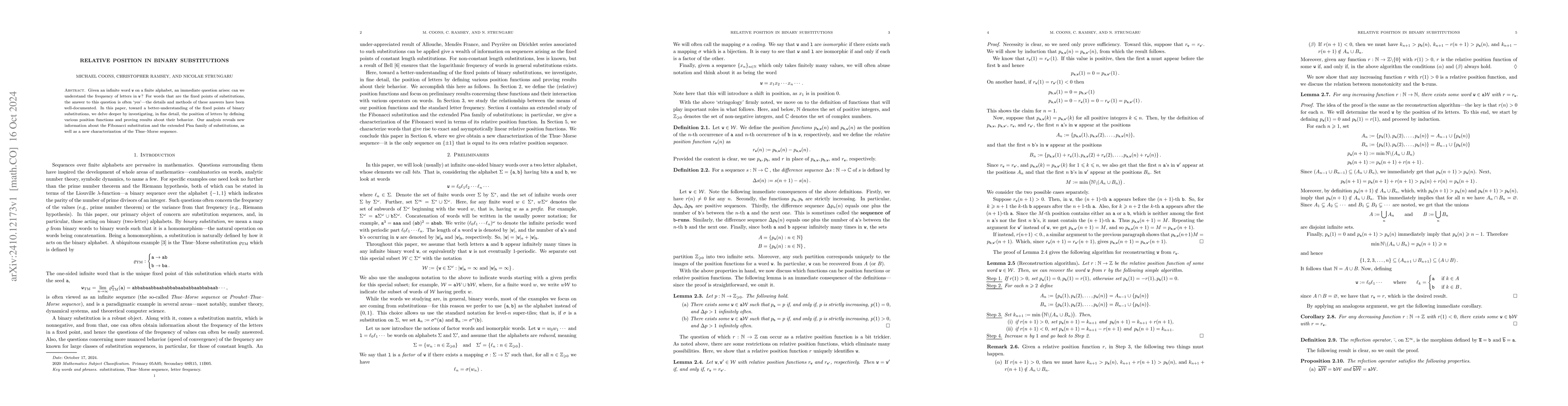 Thumbnail for Relative position in binary substitutions
