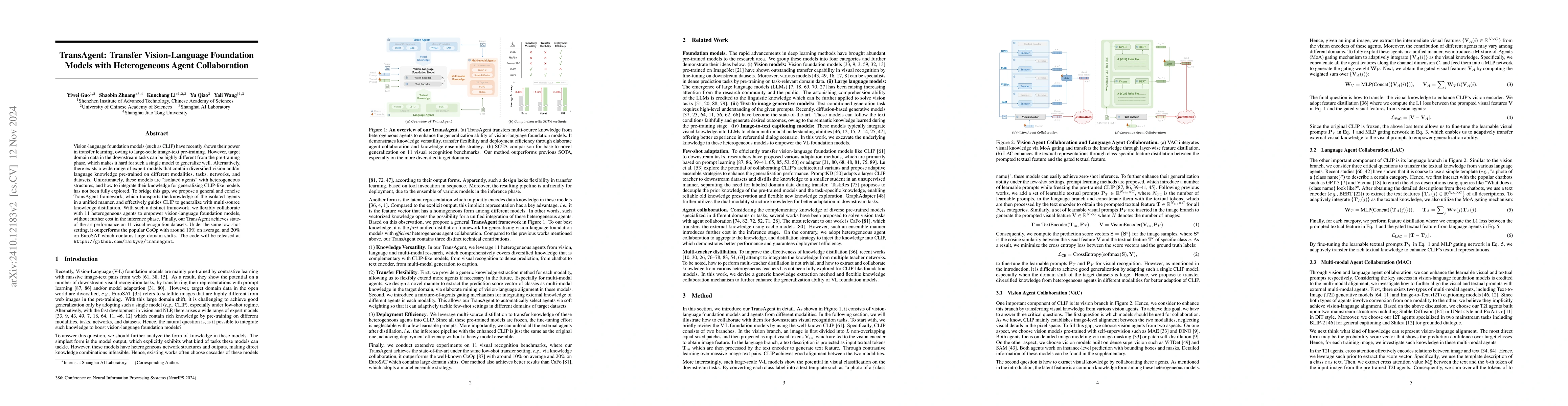 Thumbnail for TransAgent: Transfer Vision-Language Foundation Models with
  Heterogeneous Agent Collaboration