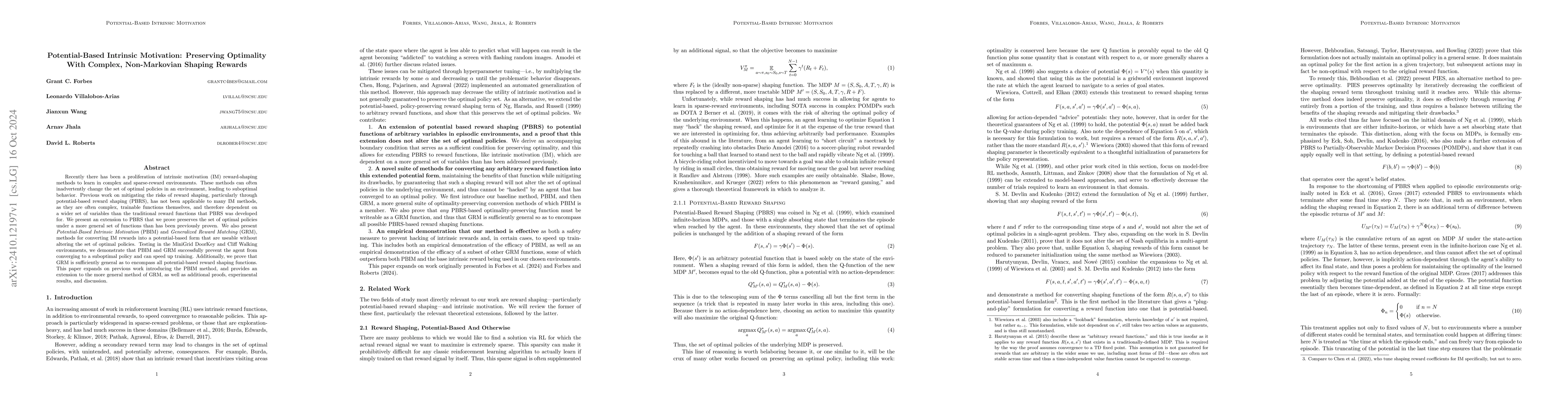 Thumbnail for Potential-Based Intrinsic Motivation: Preserving Optimality With
  Complex, Non-Markovian Shaping Rewards