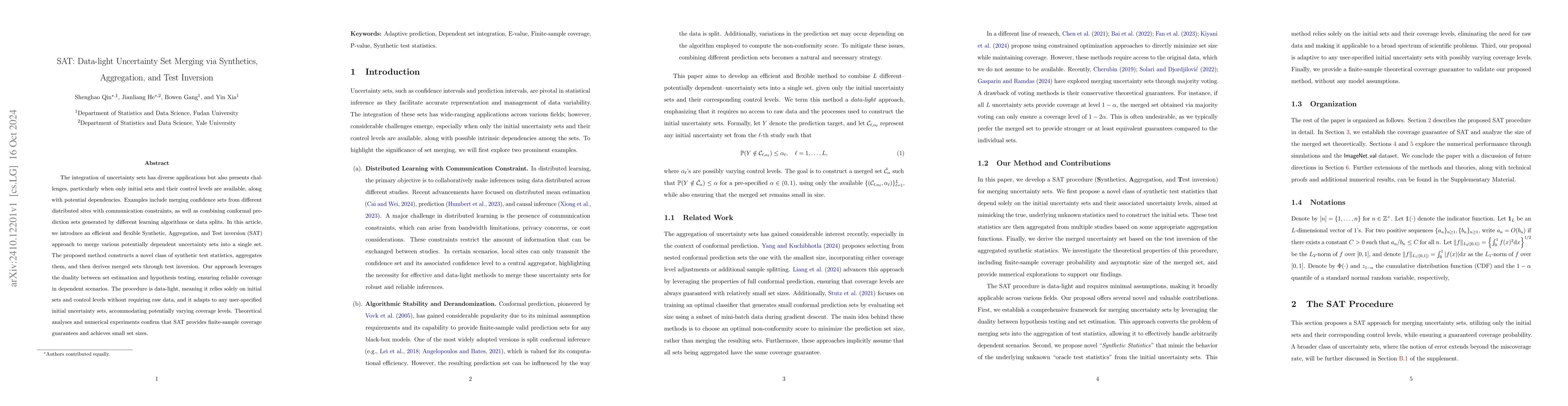 Thumbnail for SAT: Data-light Uncertainty Set Merging via Synthetics, Aggregation, and
  Test Inversion