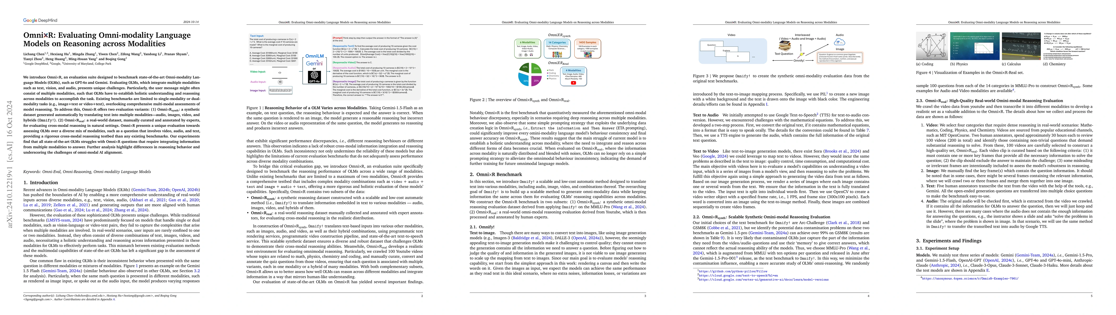 Thumbnail for OmnixR: Evaluating Omni-modality Language Models on Reasoning across
  Modalities