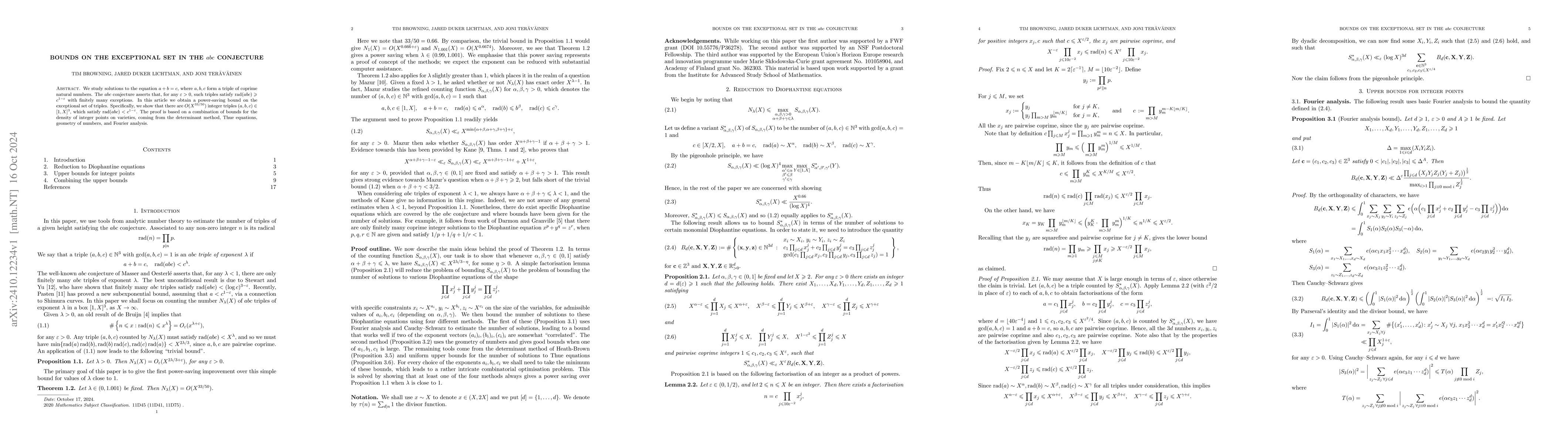 Thumbnail for Bounds on the exceptional set in the $abc$ conjecture
