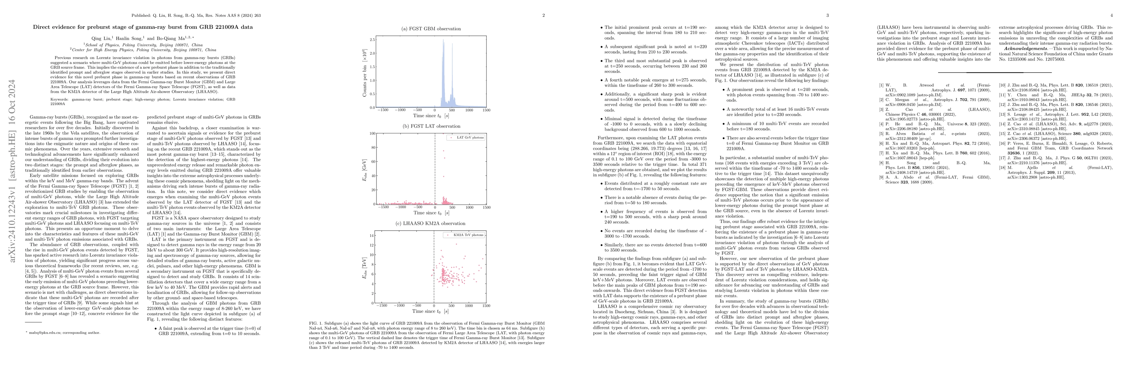 Thumbnail for Direct evidence for preburst stage of gamma-ray burst from GRB 221009A
  data