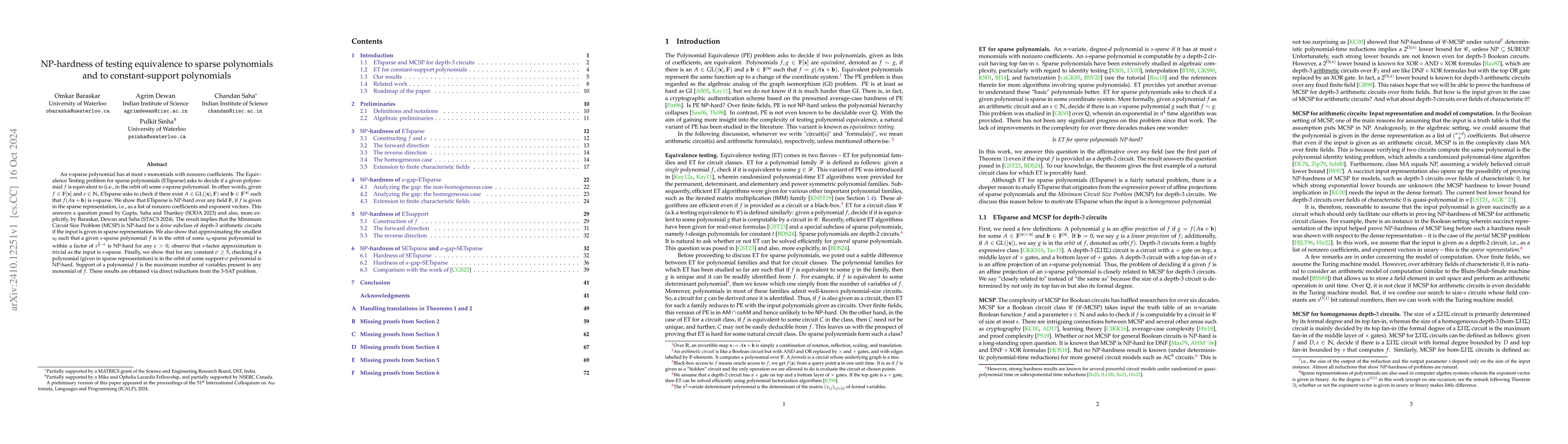 Thumbnail for NP-hardness of testing equivalence to sparse polynomials and to
  constant-support polynomials