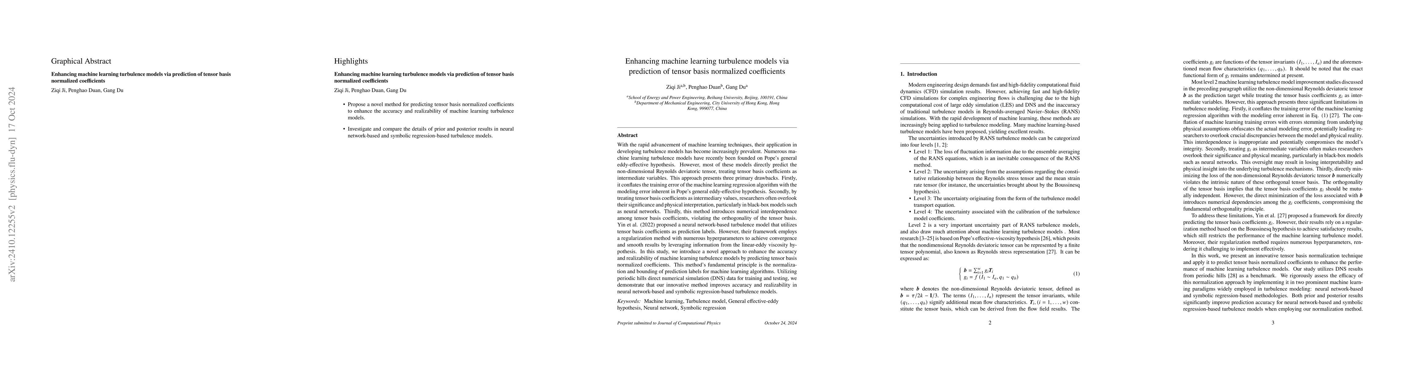 Thumbnail for Enhancing machine learning turbulence models via prediction of tensor
  basis normalized coefficients